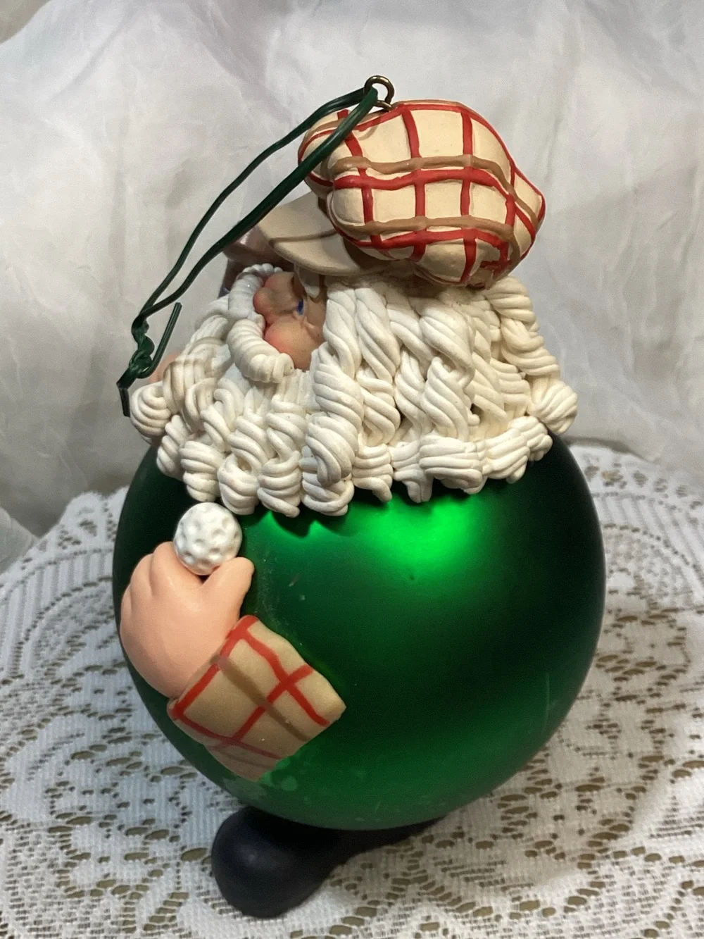 Department 56 Mercury Glass Green Golfing Santa Claus Christmas Ornament